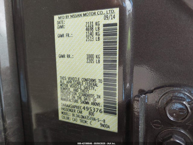 Nissan Maxima 3.5 S 2014 1N4AA5APXEC495376 Image 9