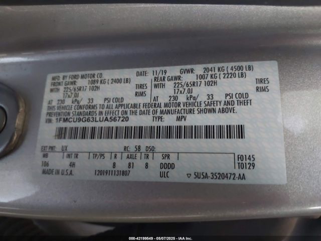 2020 FORD ESCAPE 1FMCU9G63LUA56720 Photo 8