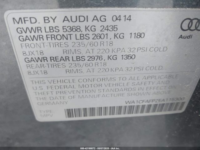 WA1CFAFP2EA115300 Audi Q5 2.0t Premium