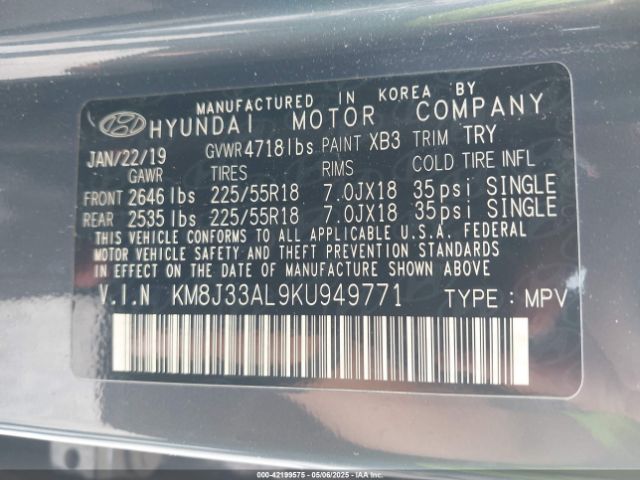 KM8J33AL9KU949771 Hyundai TUCSON SEL