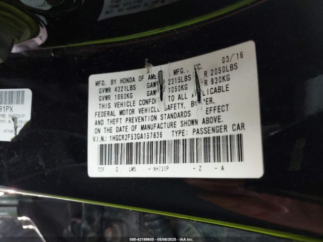 1HGCR2F53GA157836 Honda Accord Sport