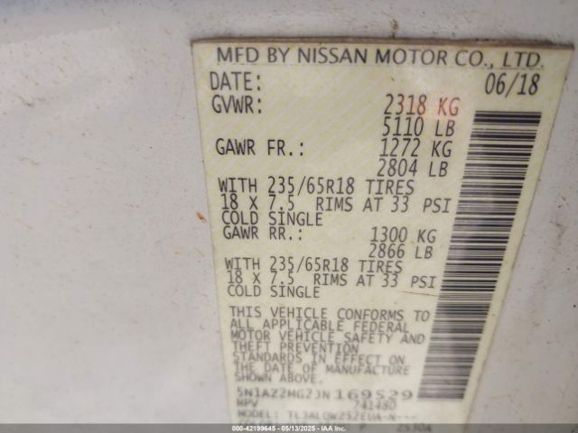 5N1AZ2MG2JN169529 Nissan Murano