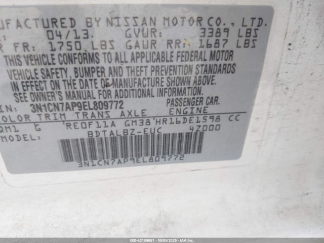 3N1CN7AP9EL809772 Nissan Versa 1.6 Sv