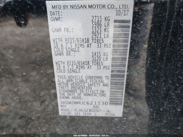 2018 NISSAN PATHFINDER 5N1DR2MM4JC621530 Photo 8