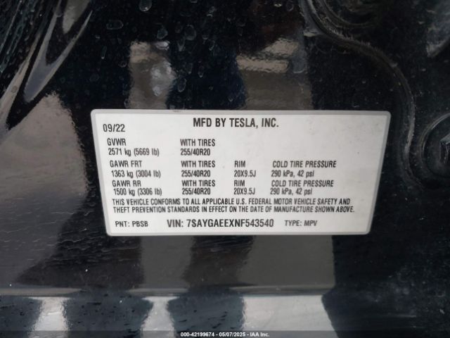2022 TESLA MODEL Y 7SAYGAEEXNF543540 Photo 8