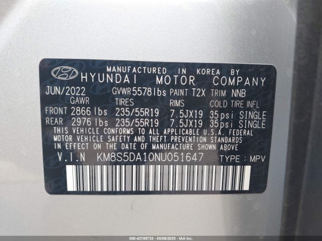 KM8S5DA10NU051647 Hyundai Santa Fe Hybrid Limited