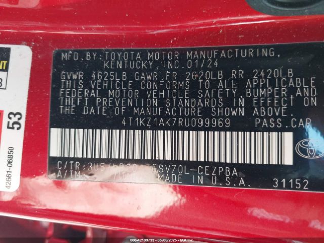4T1KZ1AK7RU099969 Toyota Camry Xse V6