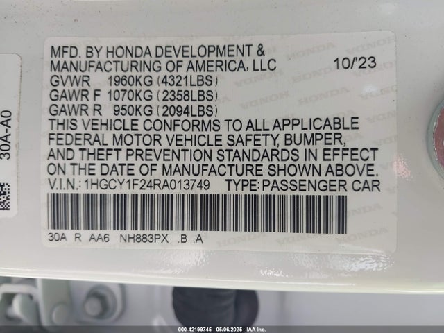 1HGCY1F24RA013749 Honda ACCORD LX