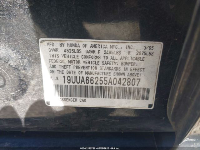 2005 ACURA TL 19UUA66255A042807 Photo 8