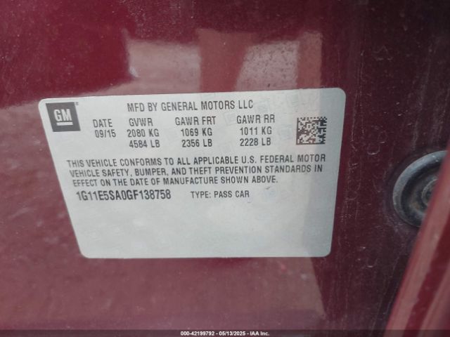 1G11E5SA0GF138758 Chevrolet Malibu Limited Ltz