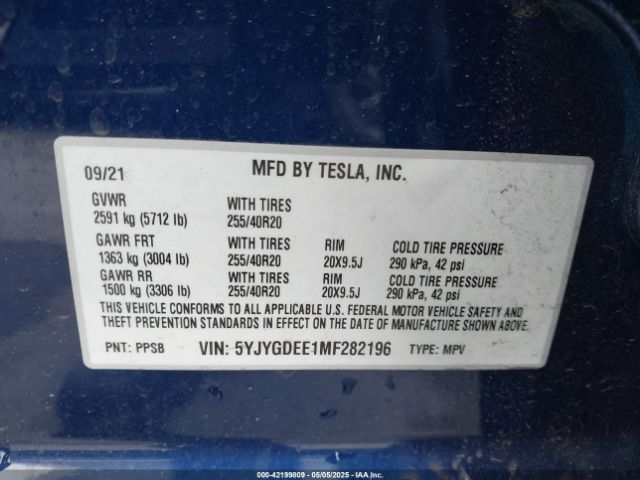 2021 TESLA MODEL Y 5YJYGDEE1MF282196 Photo 8