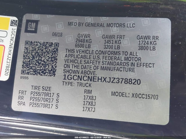 1GCNCNEHXJZ378820 Chevrolet lv3 - gen 5, sidi, vvt: variable valve timing, e85 max, alum