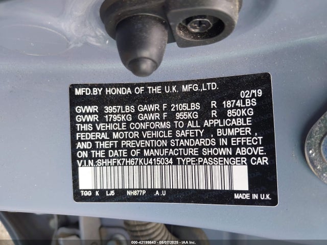 SHHFK7H67KU415034 Honda CIVIC EX