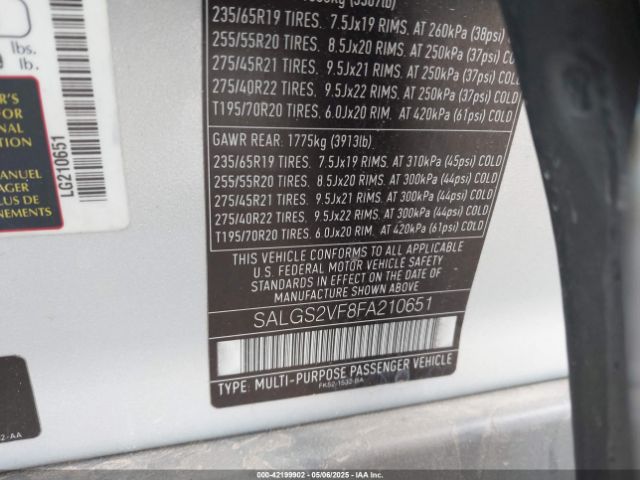SALGS2VF8FA210651 Land Rover supercharged lev3 sulev30