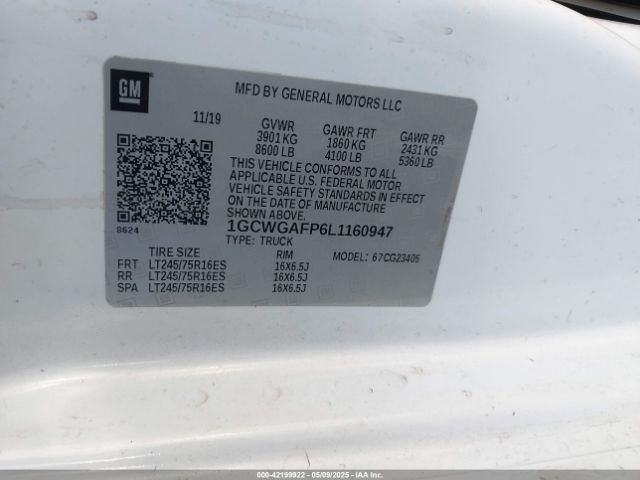 1GCWGAFP6L1160947 Chevrolet Express Cargo Rwd 2500 Regular Wheelbase Wt