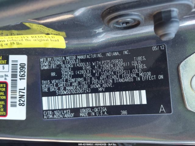 2012 TOYOTA SEQUOIA 5TDDW5G10CS067243 Photo 8