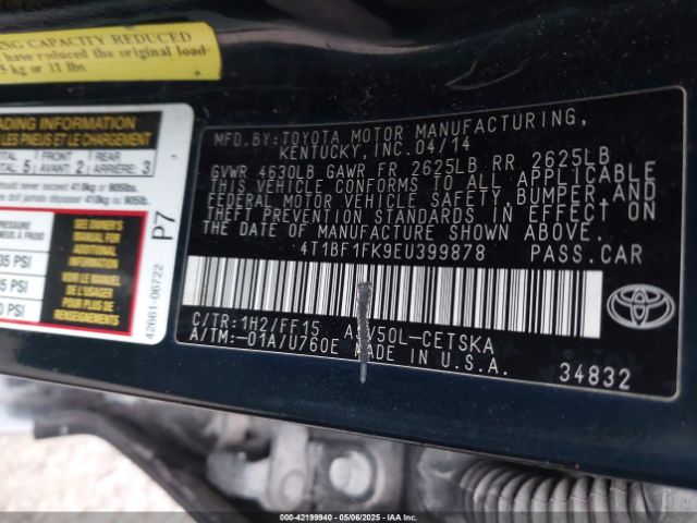 4T1BF1FK9EU399878 Toyota CAMRY SE