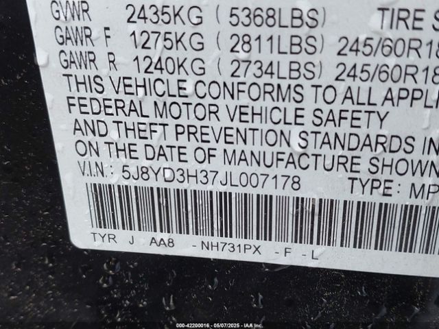5J8YD3H37JL007178 Acura MDX