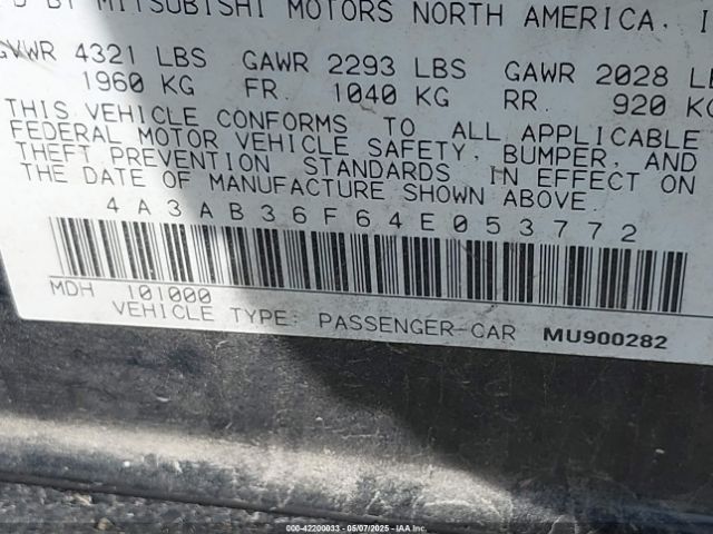 2004 MITSUBISHI GALANT 4A3AB36F64E053772 Photo 8