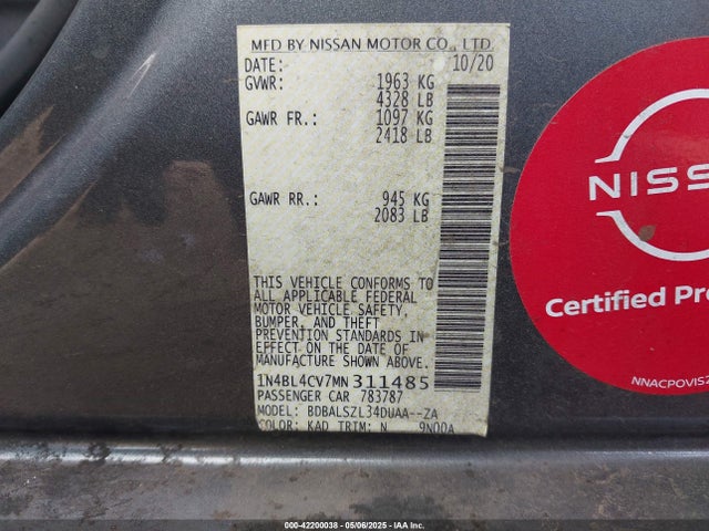 1N4BL4CV7MN311485 Nissan Altima Sr Fwd