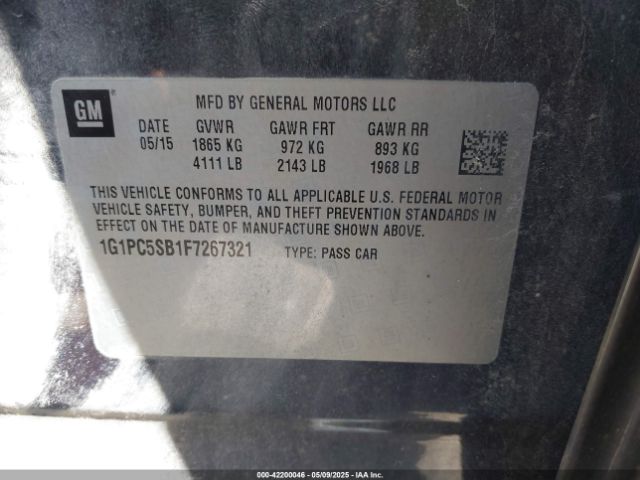 1G1PC5SB1F7267321 Chevrolet Cruze 1lt Auto