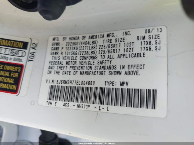 5J6RM3H77EL004660 Honda Cr-v Ex-l