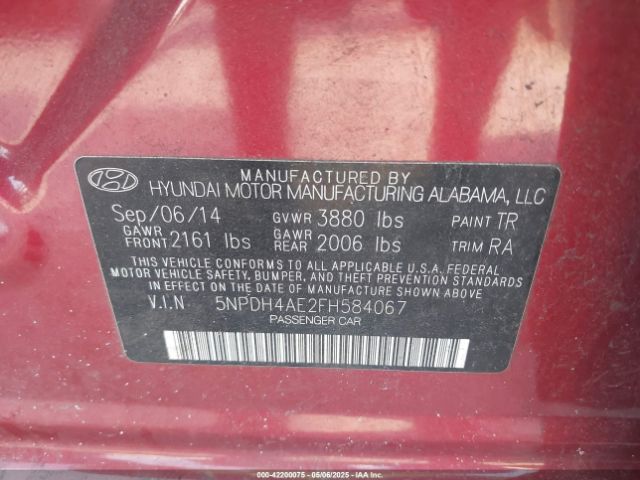 5NPDH4AE2FH584067 Hyundai ELANTRA SE