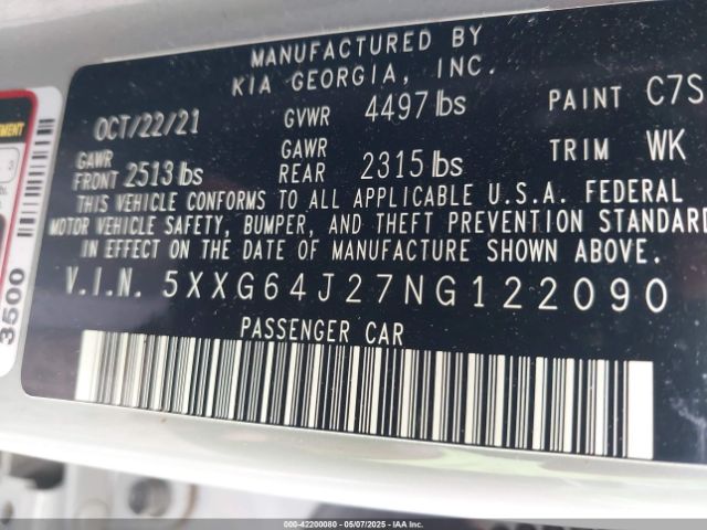 2022 KIA K5 5XXG64J27NG122090 Photo 8