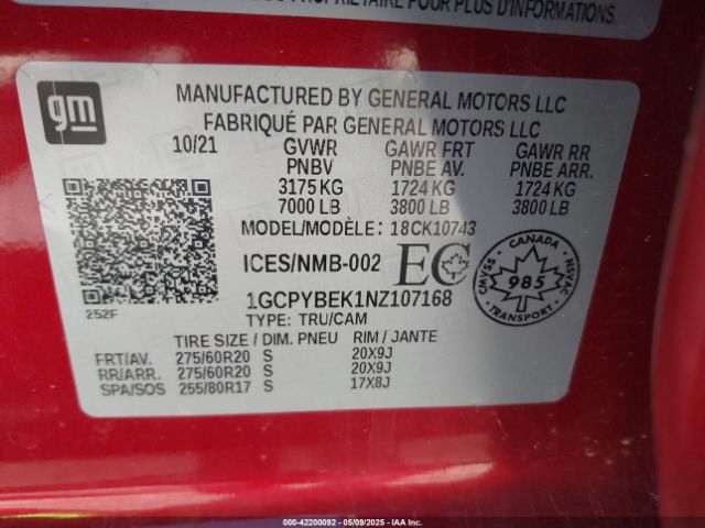1GCPYBEK1NZ107168 Chevrolet l3b