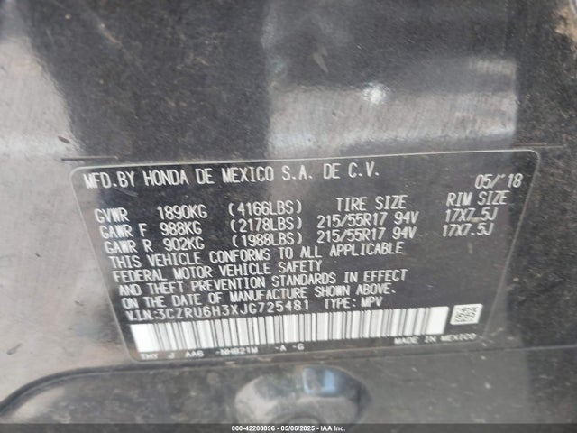 3CZRU6H3XJG725481 Honda r18z9
