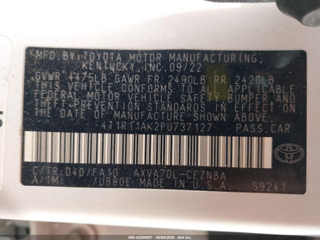 4T1R11AK2PU737127 Toyota CAMRY LE