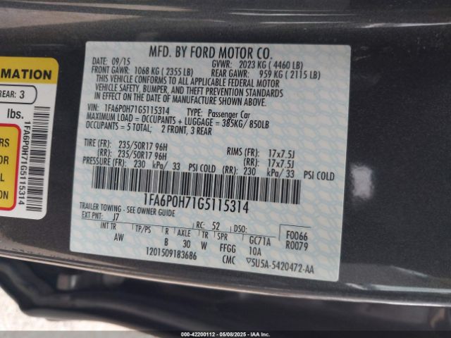 2016 FORD FUSION 1FA6P0H71G5115314 Photo 8