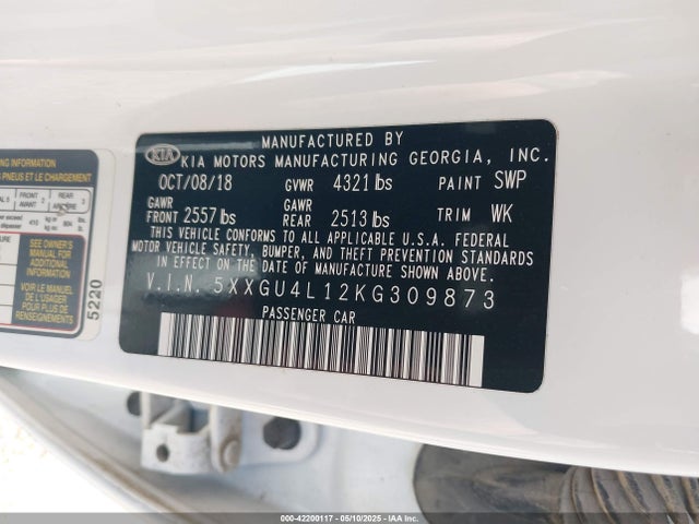 5XXGU4L12KG309873 KIA OPTIMA EX