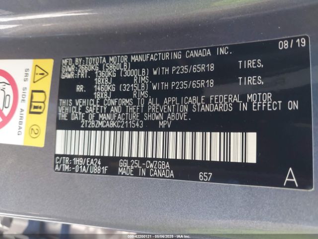 2T2BZMCA8KC211543 Lexus RX 350