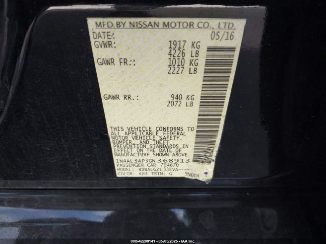 1N4AL3AP3GN368913 Nissan Altima 2.5/2.5 S/2.5 Sl/2.5 Sr/2.5 Sv