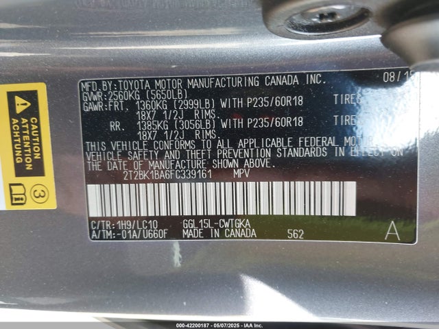 2T2BK1BA6FC339161 Lexus RX 350