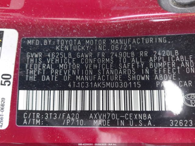 4T1C31AK5MU030115 Toyota Camry Le Hybrid