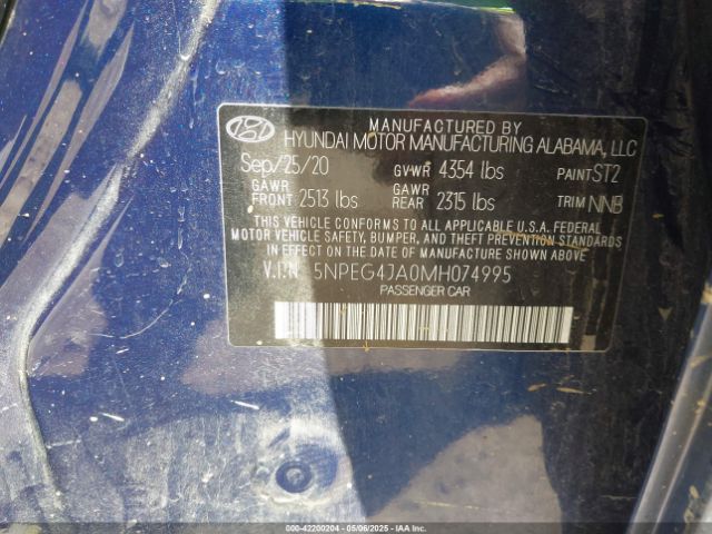 5NPEG4JA0MH074995 Hyundai SONATA SE