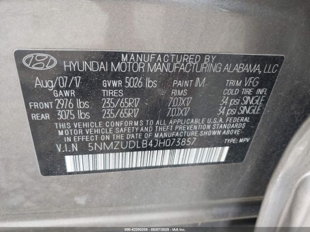 5NMZUDLB4JH073857 Hyundai Santa Fe Sport 2.4l
