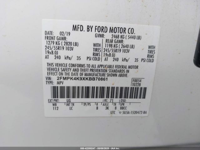 2FMPK4K9XKBB70861 Ford Edge Titanium