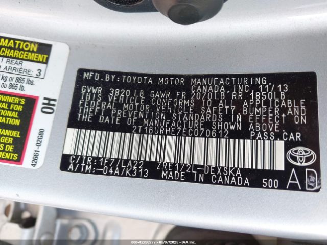 2T1BURHE7EC070612 Toyota Corolla S Premium