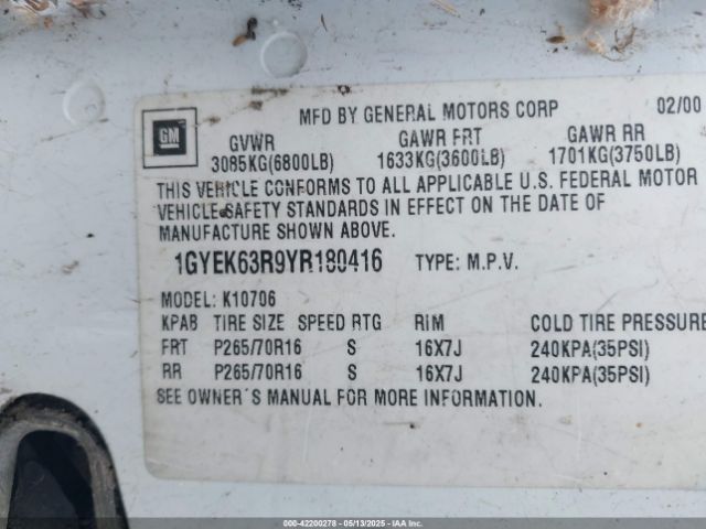 2000 CADILLAC ESCALADE 1GYEK63R9YR180416 Photo 8
