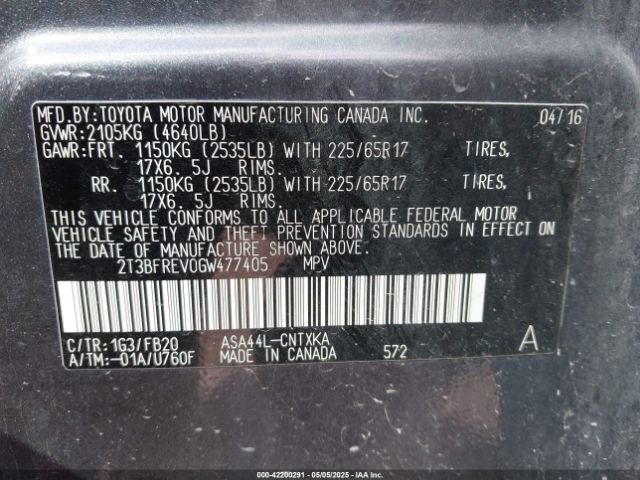 2T3BFREV0GW477405 Toyota 2ar-fe