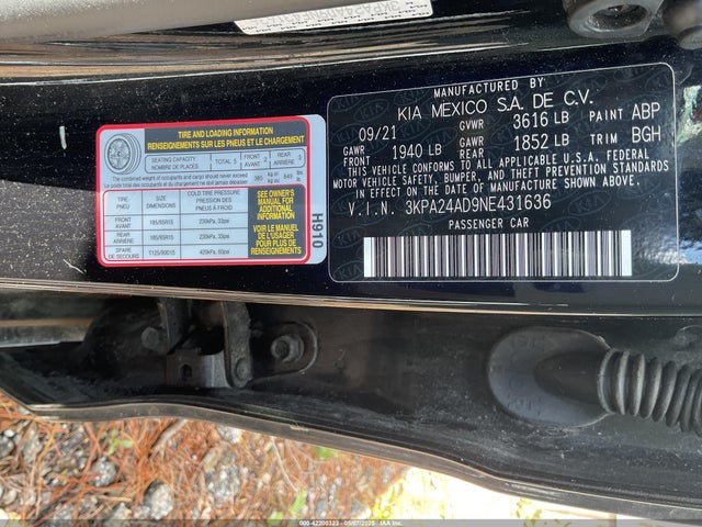 3KPA24AD9NE431636 KIA RIO S
