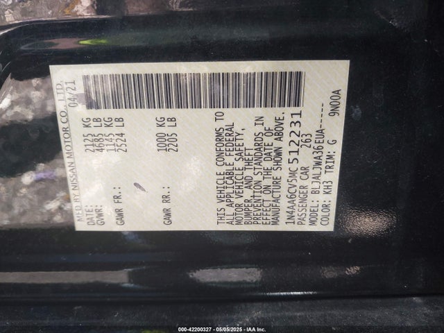 Nissan Maxima Sv Xtronic Cvt 2021 1N4AA6CV5MC512231 Image 9