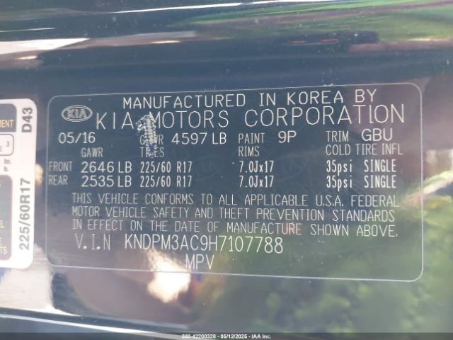 KNDPM3AC9H7107788 KIA Sportage Lx
