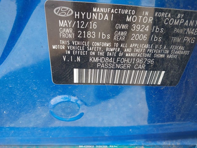 KMHD84LF0HU196796 Hyundai 2017