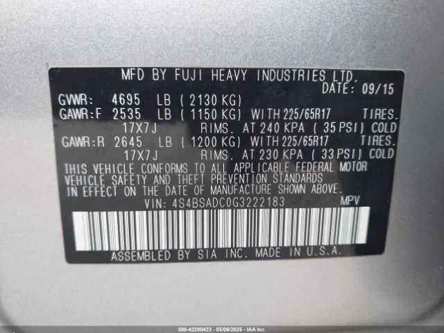 4S4BSADC0G3222183 Subaru Outback 2.5i Premium