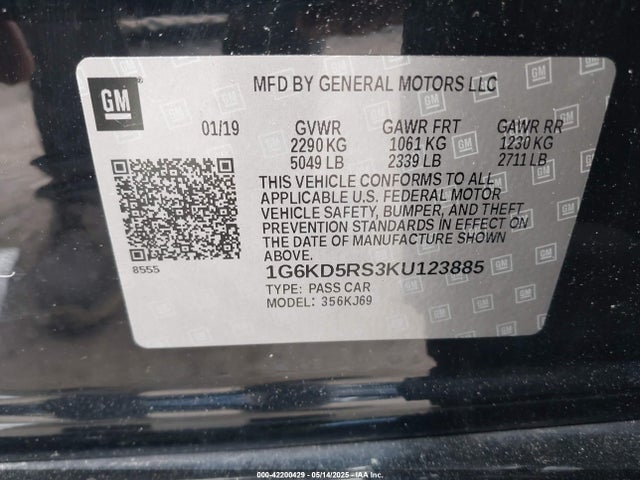 1G6KD5RS3KU123885 Cadillac lgx - di: direct injection, vvt: variable valve timing, alum, gen 2