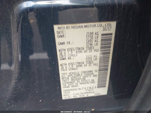 1N6DD0ER2JN717823 Nissan Frontier Sv